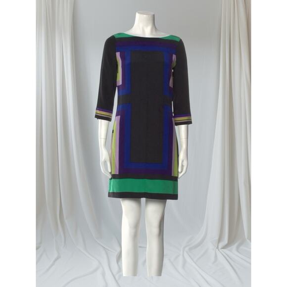 Diane Von Furstenberg DVF Silk Avery Colorblock Shift Dress Black 14 NWT - Picture 2 of 12